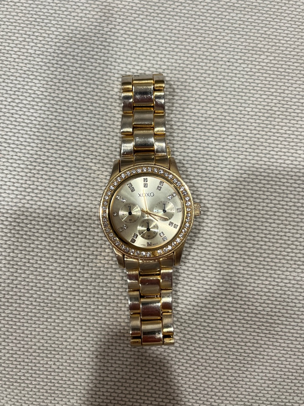 XOXO Gold Crystal-Accent Link Bracelet Watch
